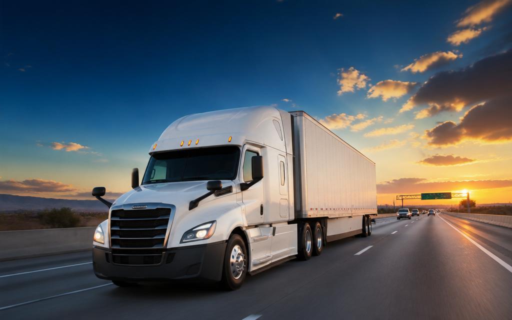 Full truckload semi-truck driving on an interstate highway